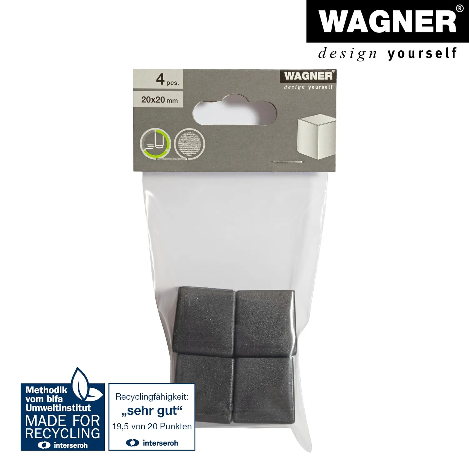 Wagner 15052099 tappi per tubi quadrati 4 pezzi 20/24 mm neri