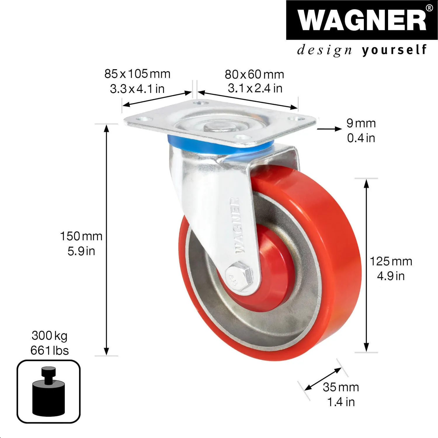 Wagner 04012501 ruota pesante 125 mm 300 kg 1 pz