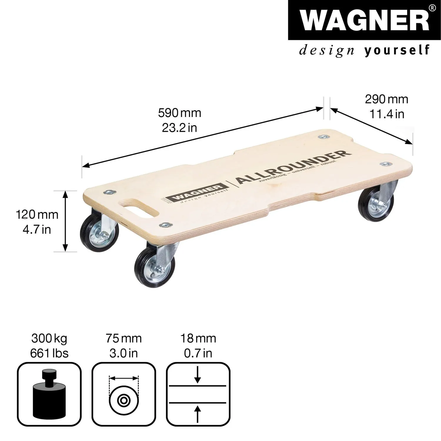 Wagner MM 1327 carrello trasporto 59x29 cm portata 300 kg