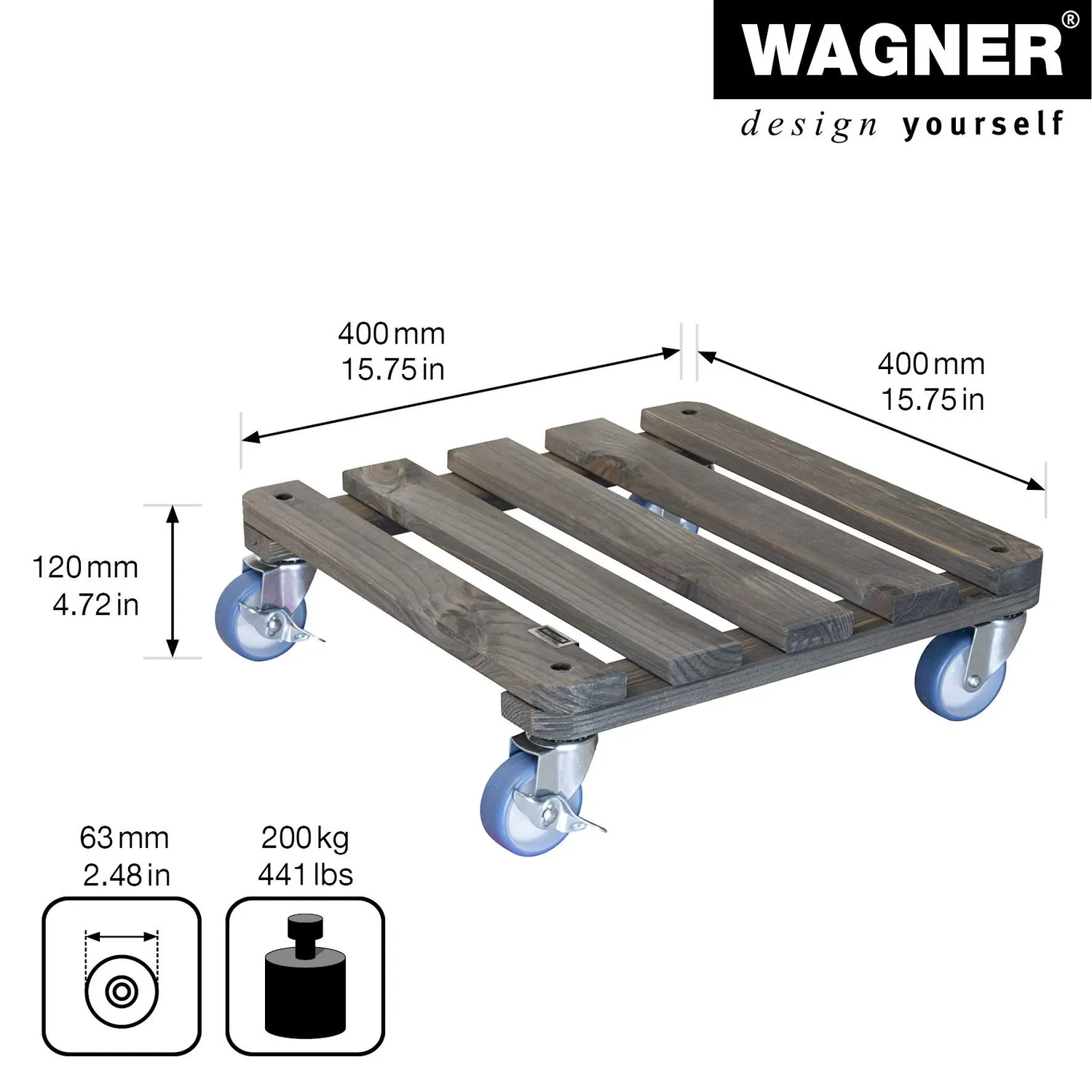 Wagner Vintage Carrello Piante 40x40 cm Grigio 200 kg