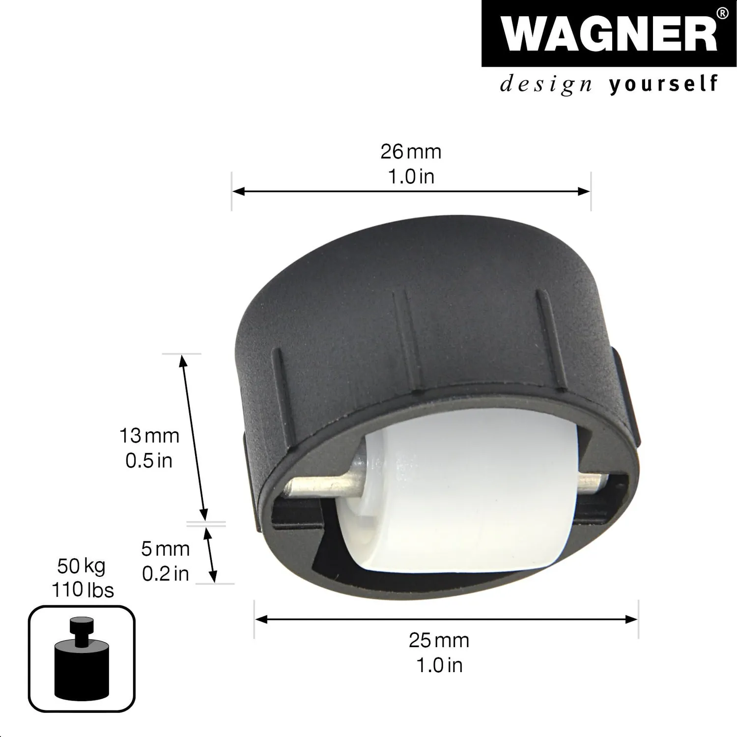 Wagner 01705301 mini rotella incasso Ø 15 mm portata 50 kg