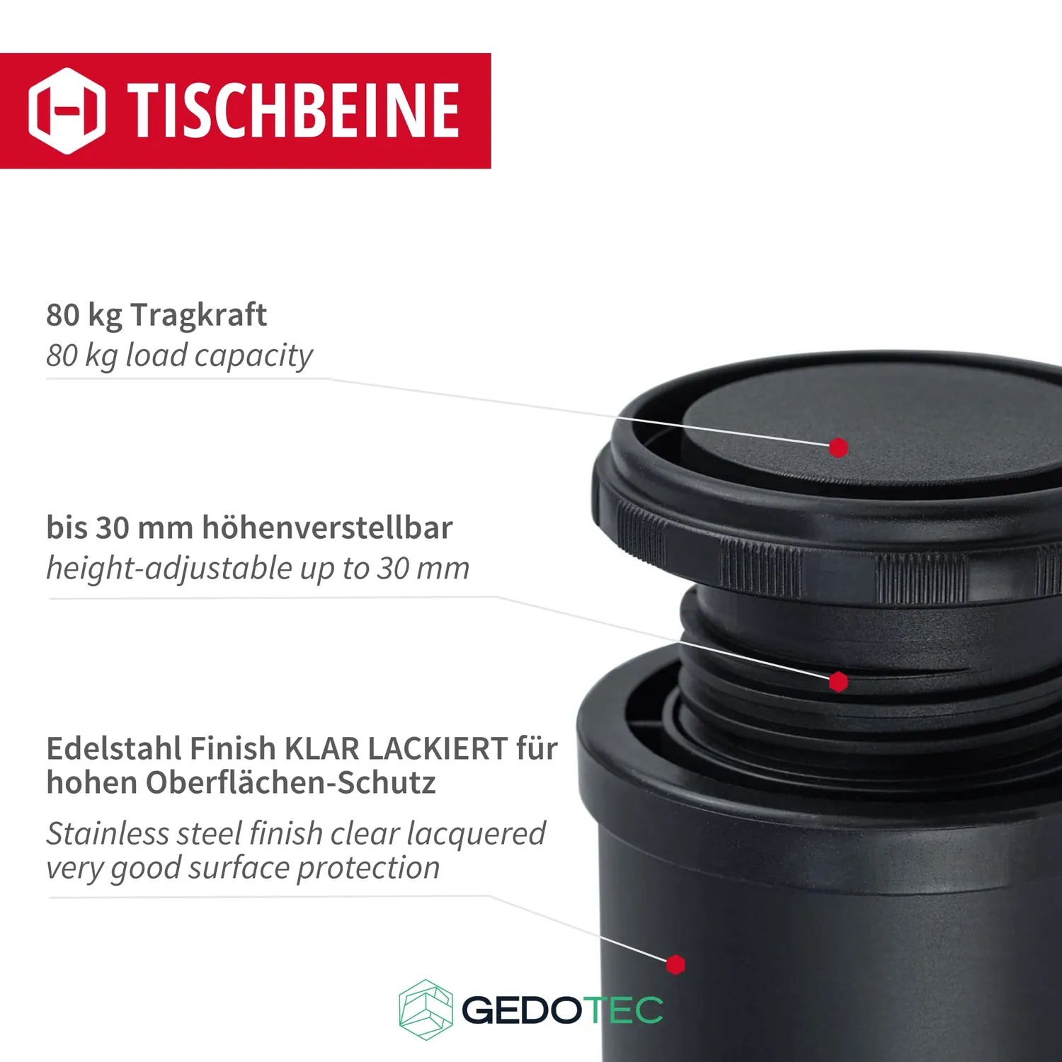 Gedotec gambe tavolo 710mm nero opaco D60 4 pezzi