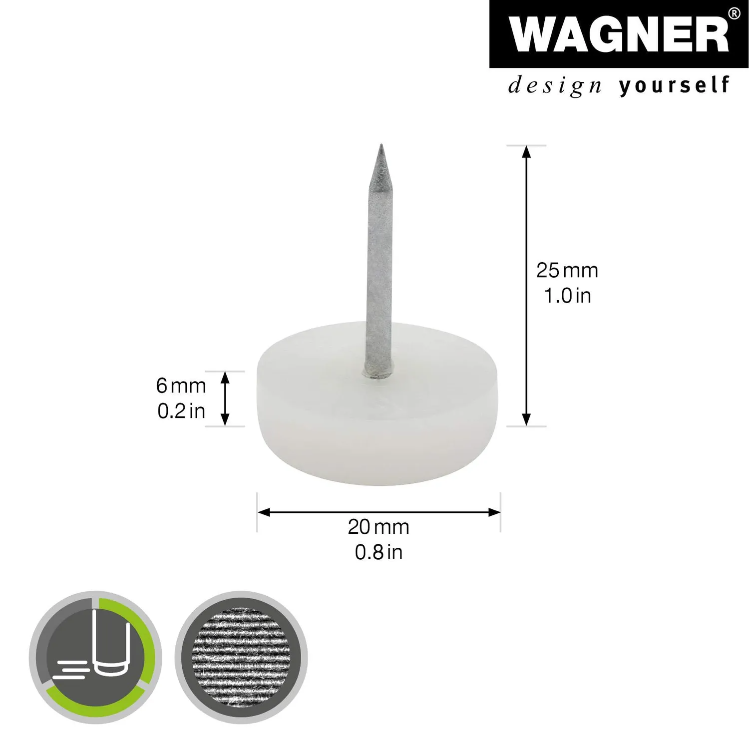 Wagner EH 15092199 pattini a chiodo bianchi 4 pezzi Ø22 mm