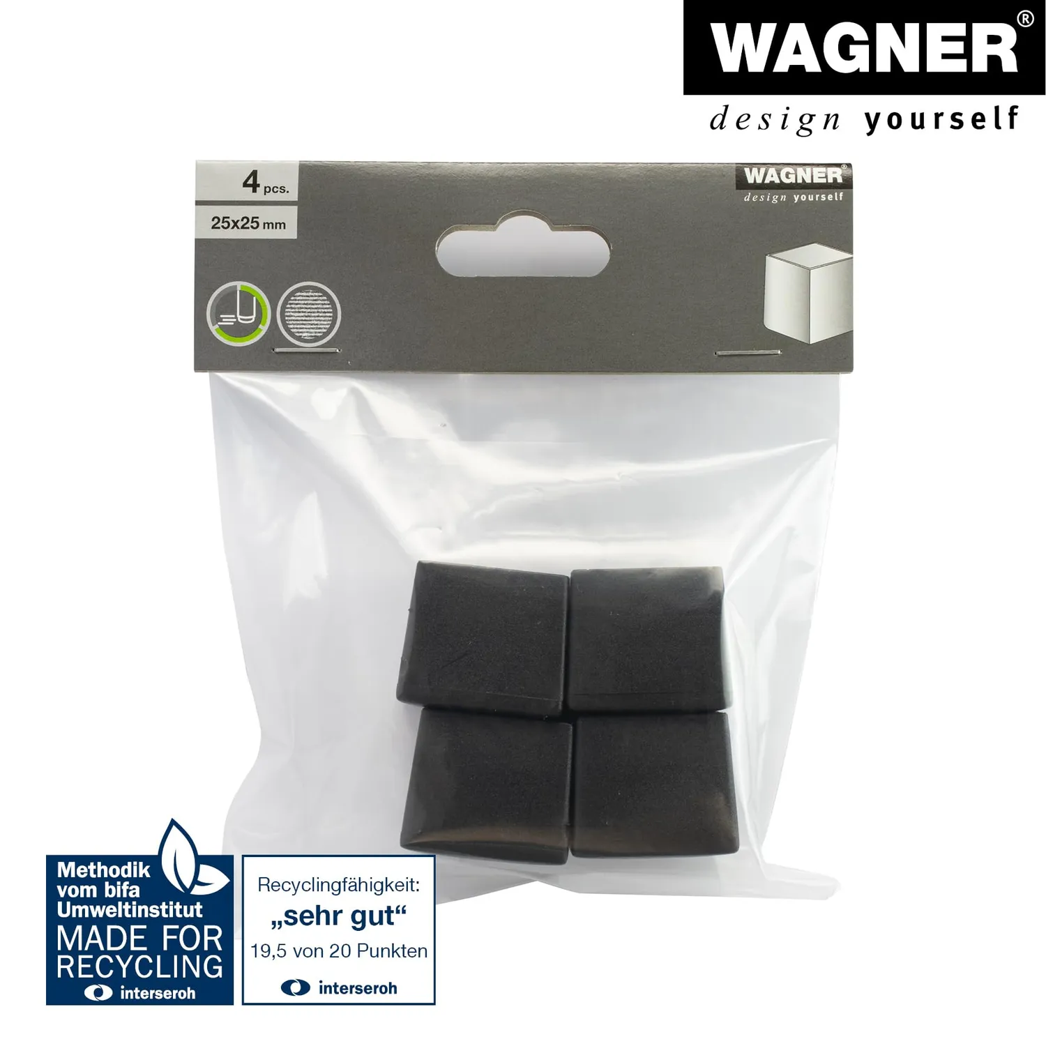 Wagner 15052599 tappi quadrati acciaio 4 pezzi neri