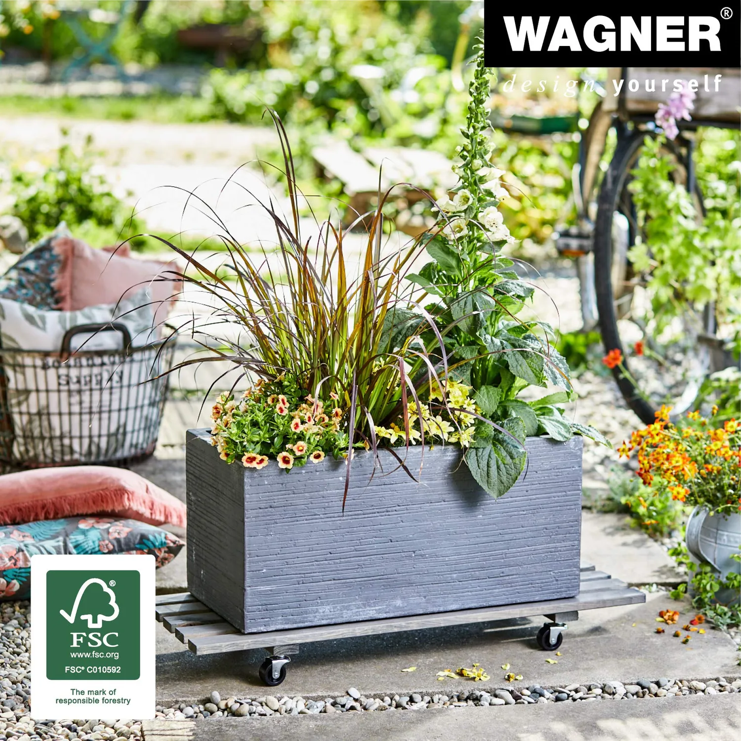 Wagner Double carrello piante legno 79x29 cm grigio portata 150 kg