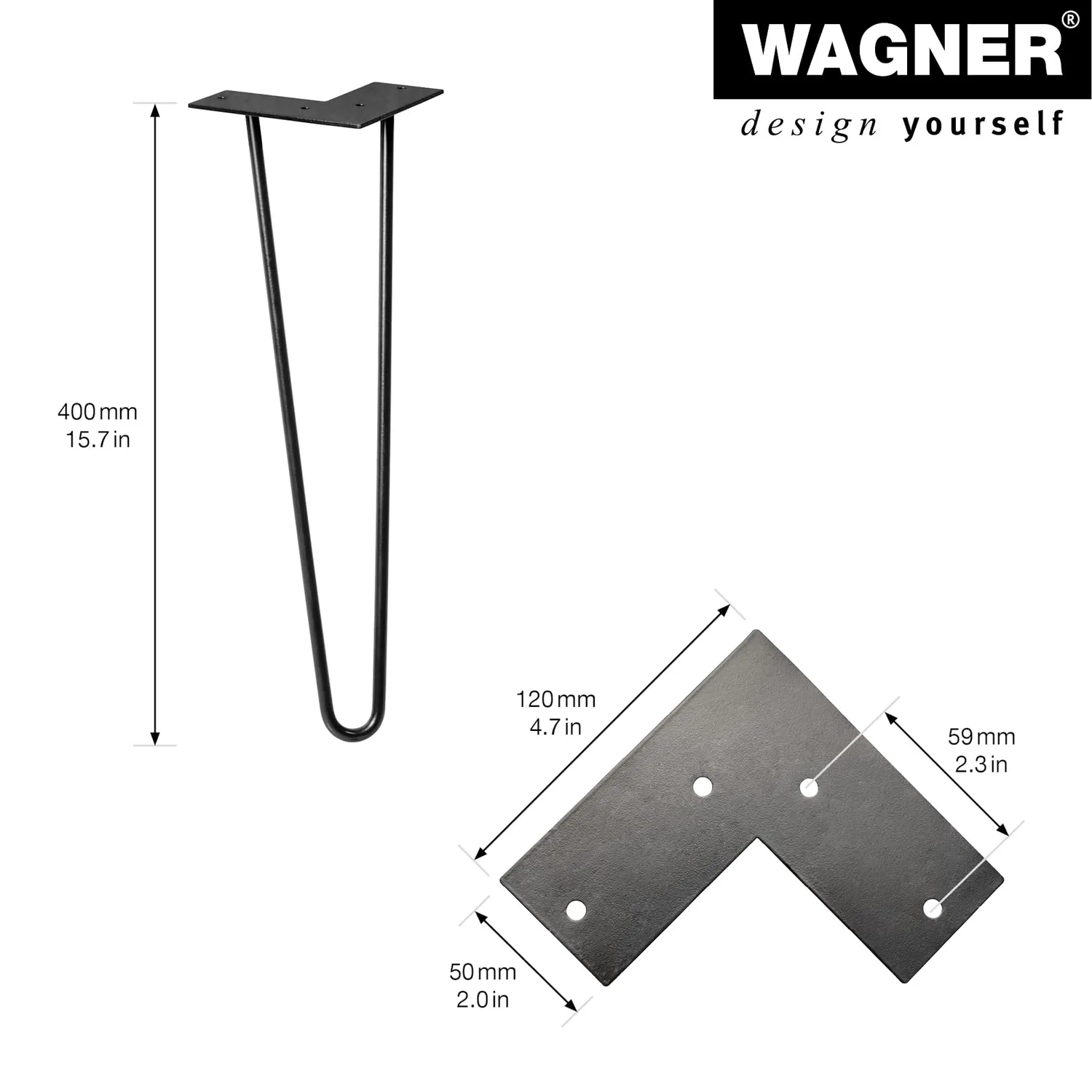 WAGNER Hairpin Leg ST 8240 gamba 40 cm nera 1 pezzo acciaio