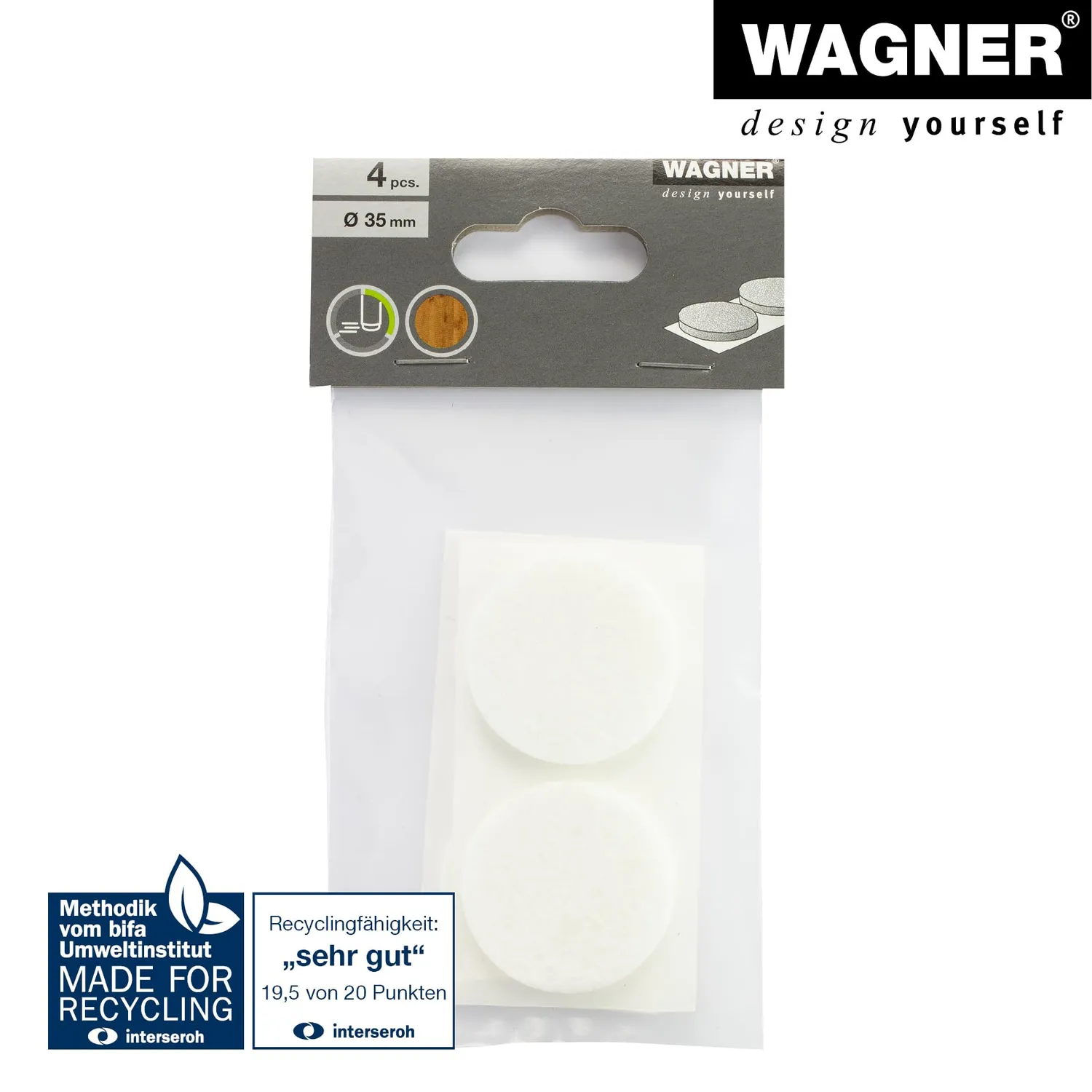 Wagner 15123599 feltrini adesivi rotondi 4 pezzi Ø 35 mm bianchi
