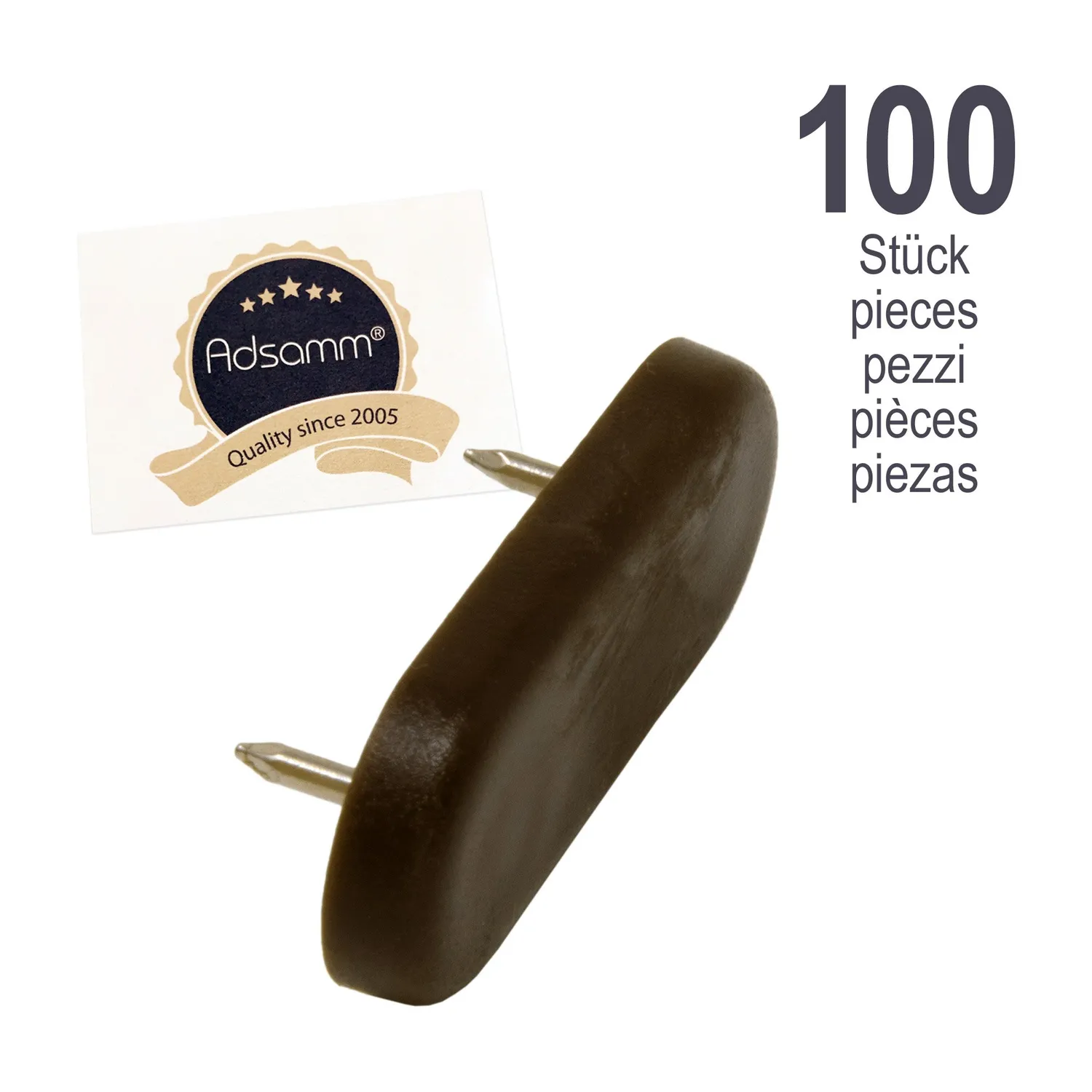 Adsamm Pattini plastica 18x44 mm 100 pezzi marroni chiodi