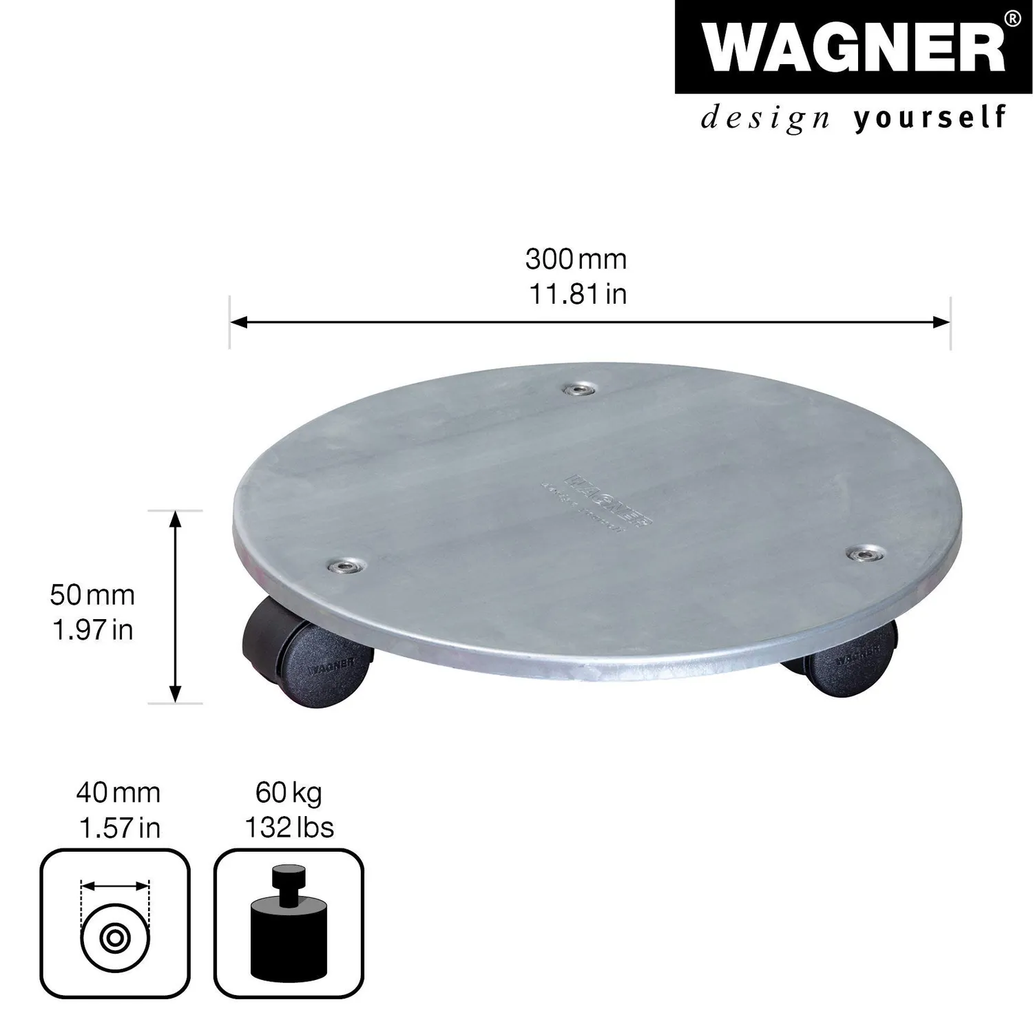 Wagner Steel 20006601 carrello piante Ø30 cm argento 60 kg