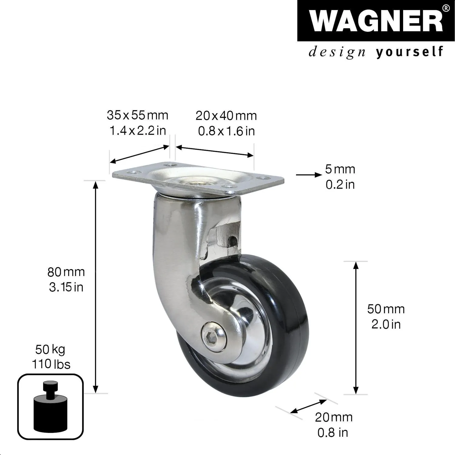 Wagner Design RO 0085 rotella girevole nera 50 mm 1 pz