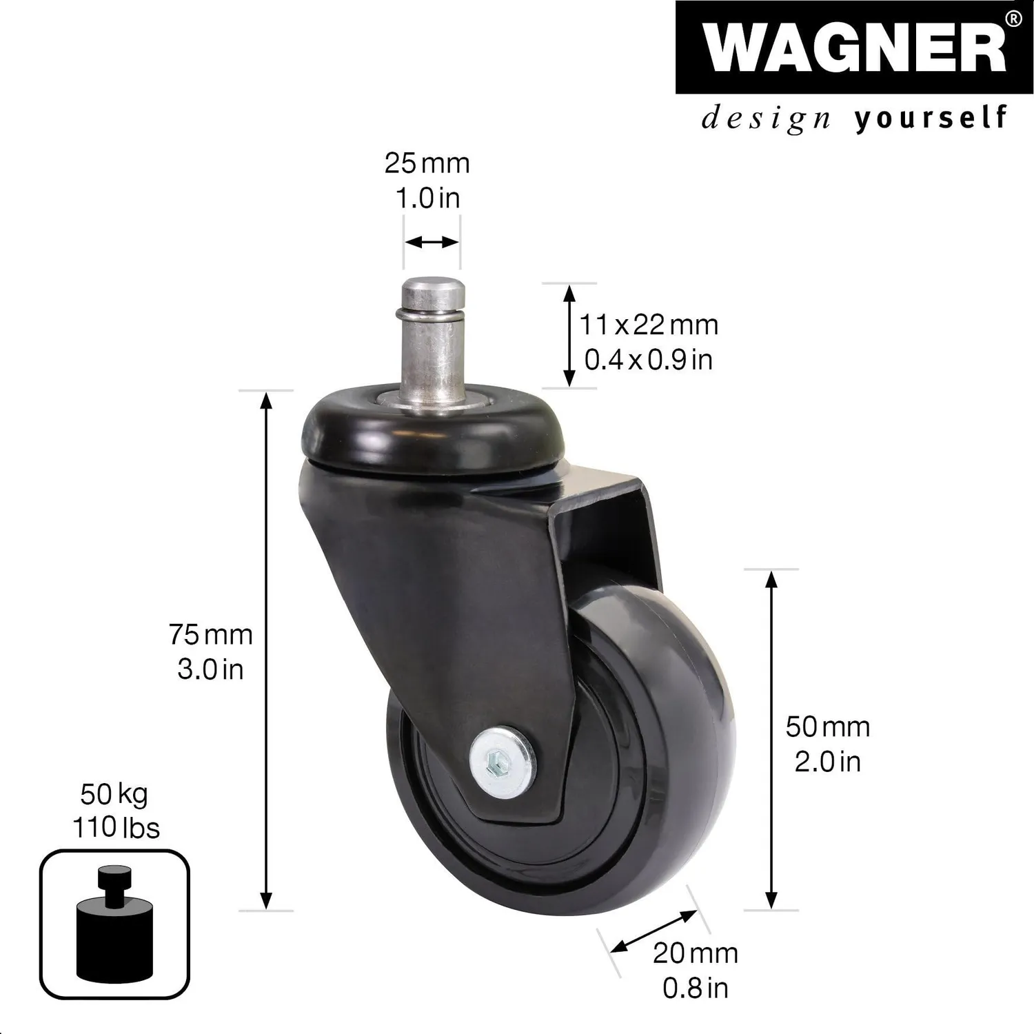 WAGNER 3C RO 2252 rotella nera 50 mm 50 kg