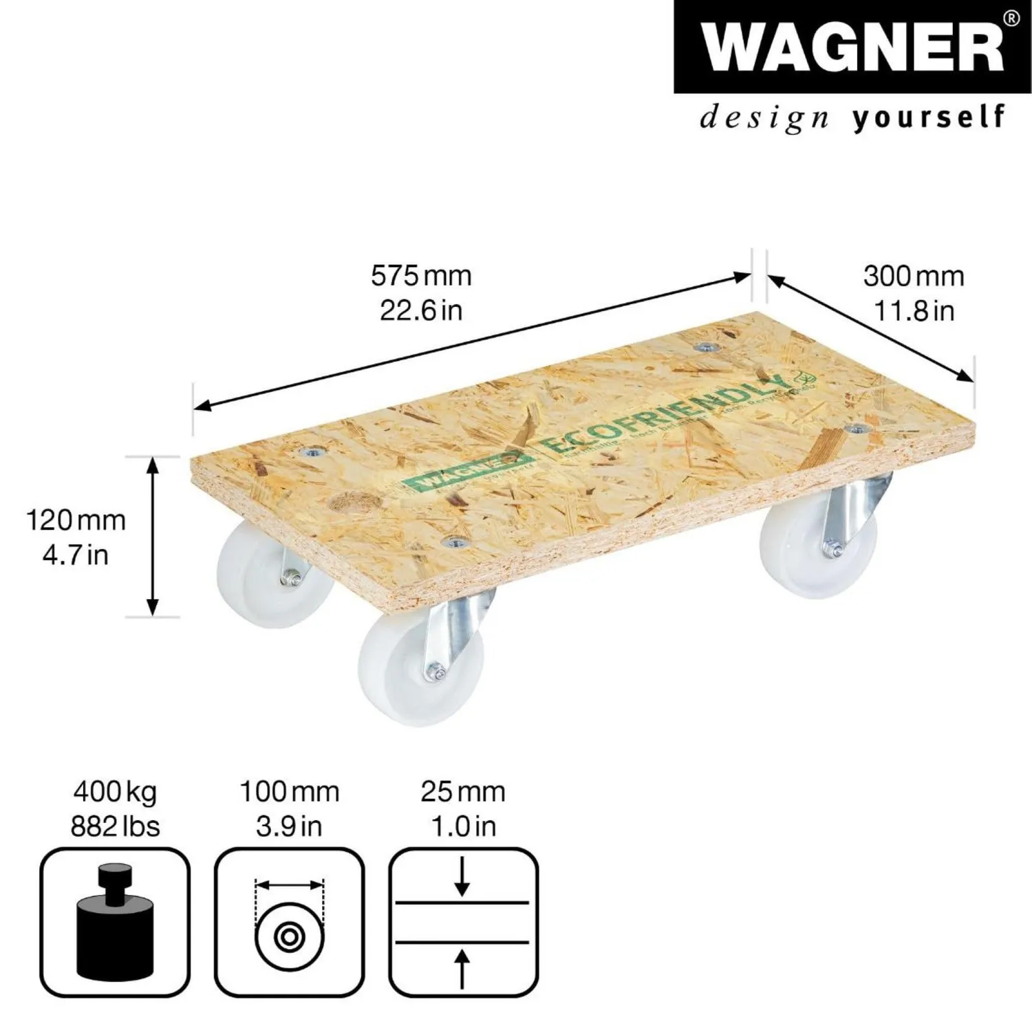 Wagner MM 1630 carrello trasporto 57,5x30 cm portata 400 kg