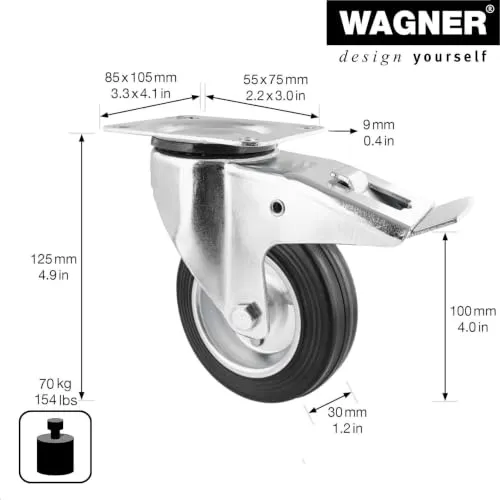 Wagner 04710401 RO 7104 rotella girevole con freno 100 mm 1 pz