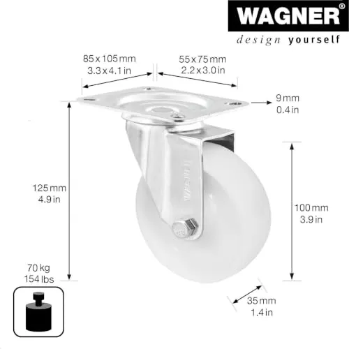 Wagner 04650001 rotella girevole bianca 100 mm portata 70 kg