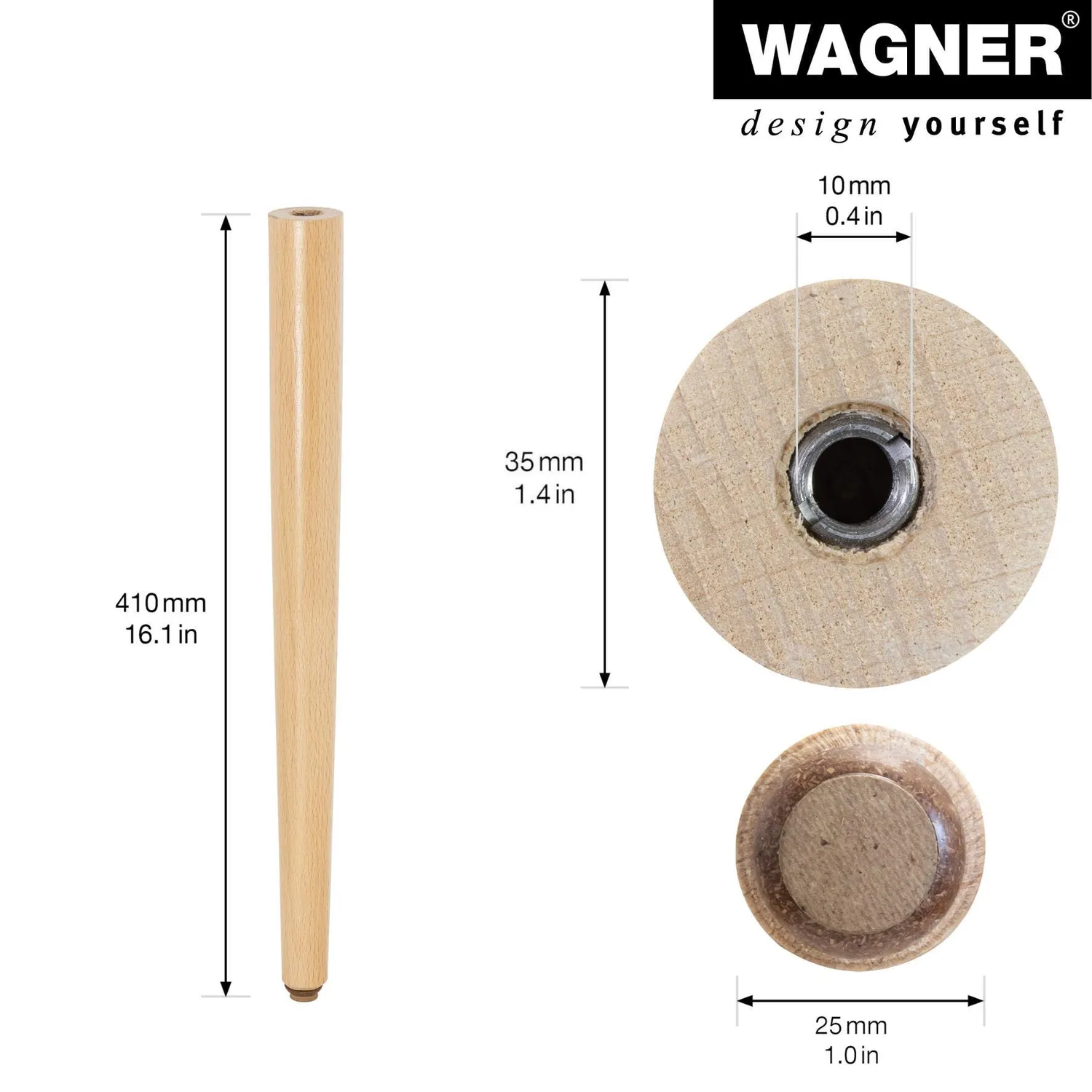 Wagner Design ST 7740 gamba legno 410 mm faggio 1 pezzo