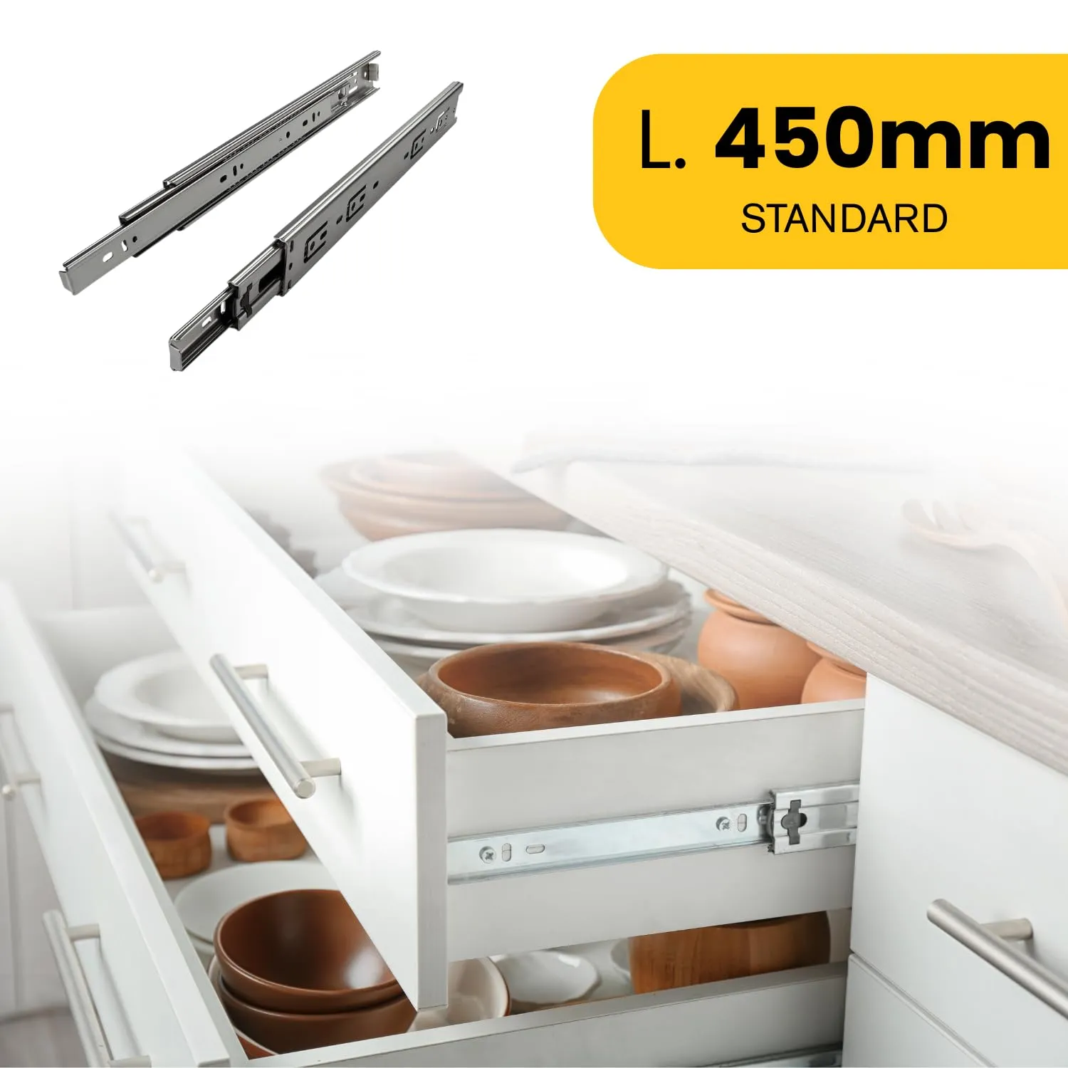 Indaux guide a sfere cassetto 450 mm estrazione totale 50 kg