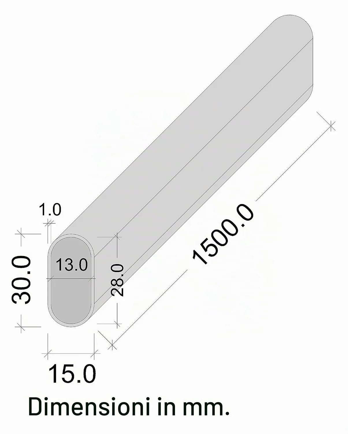 Gedotec asta appendiabiti ovale 1500 mm acciaio cromato 1 pz