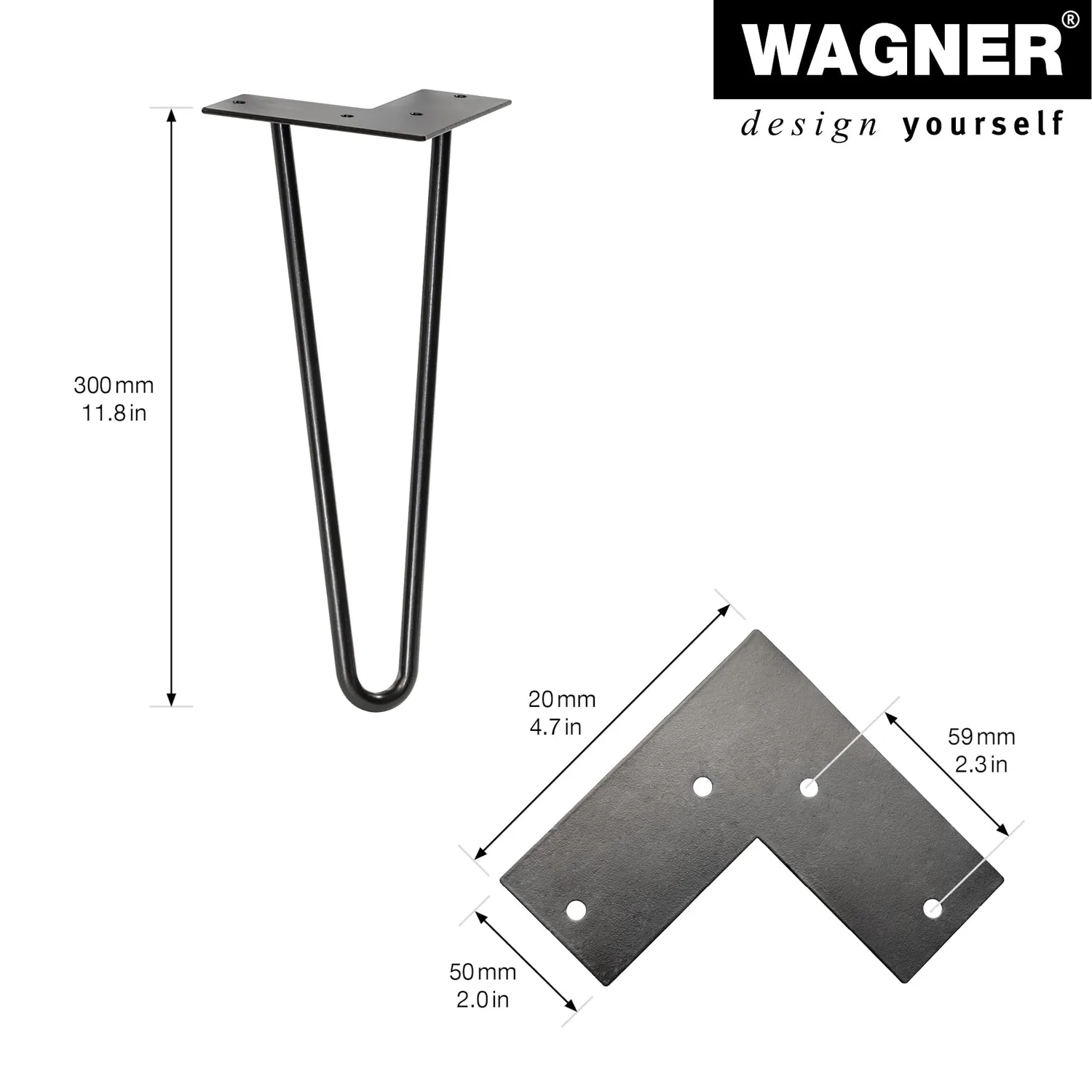 WAGNER Hairpin Leg ST 8230 gamba mobile 30 cm nera 1 pz