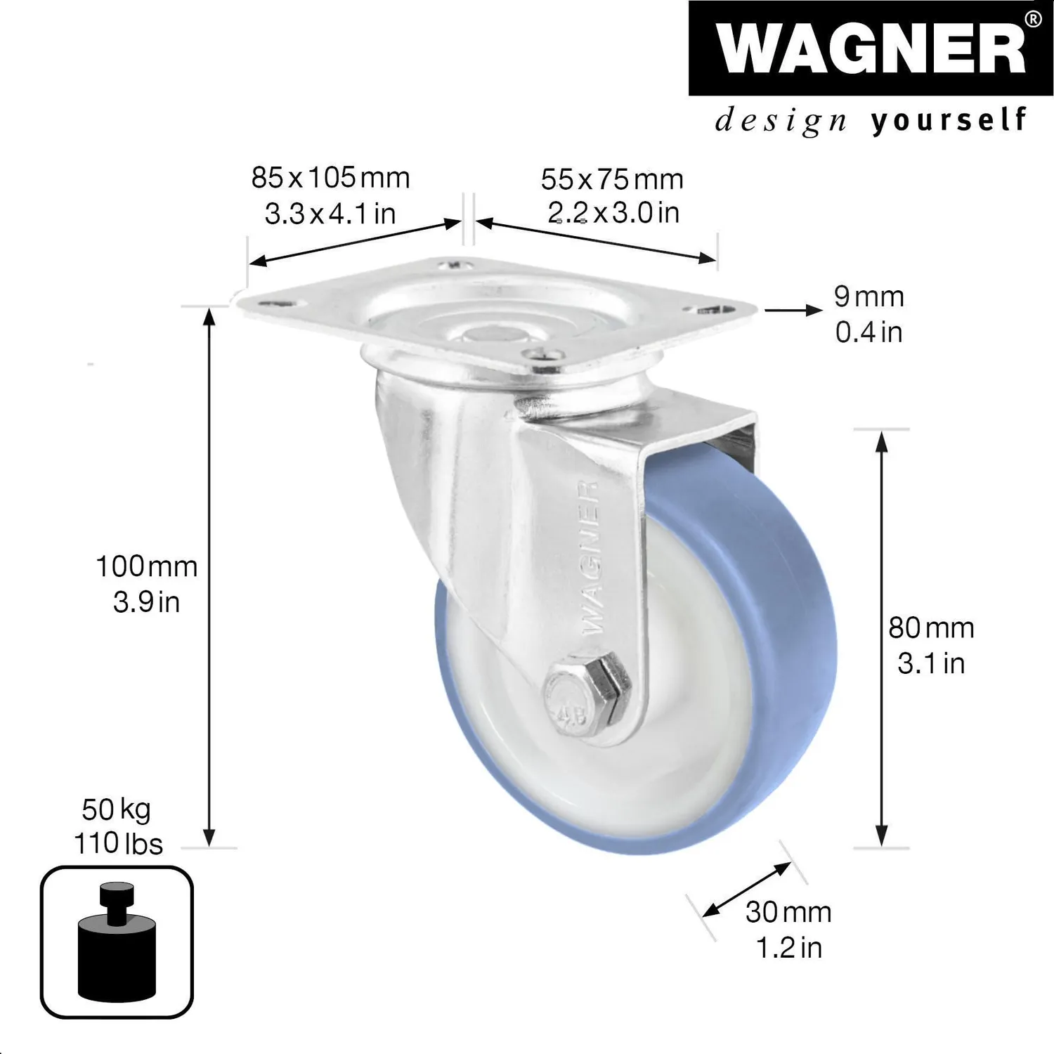 Wagner 04668001 rotella piastra 80 mm blu 1 pz portata 50 kg