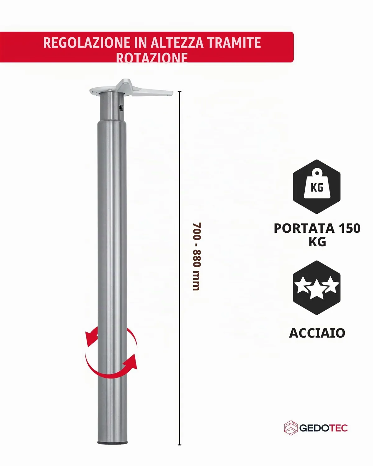 Gedotec H1730 piede mobile cromo 1 pz 700-880 mm
