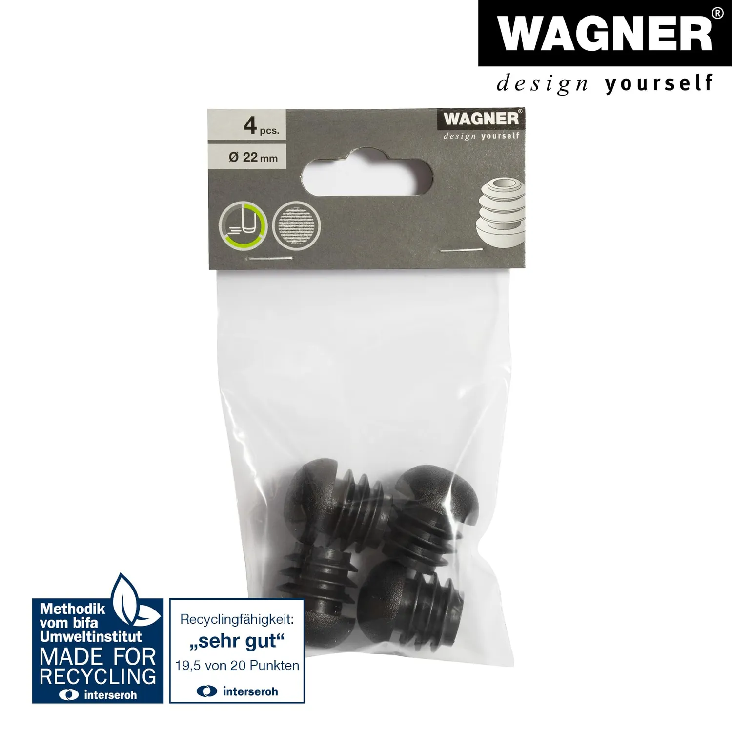Wagner EH 0053 piedini tubi acciaio 14/22 mm 4 pezzi neri