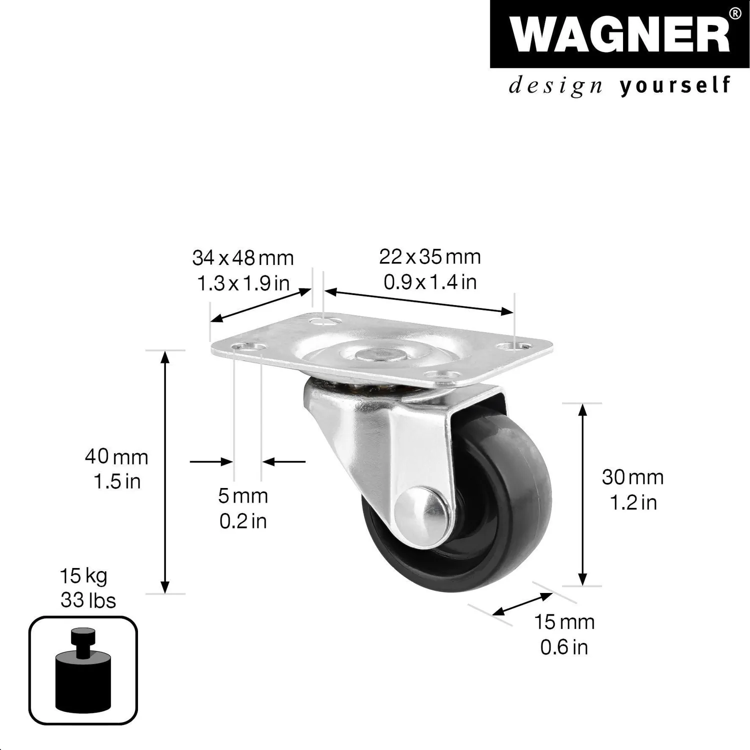 WAGNER RO 2109 rotella girevole nera 30 mm 1 pz rigida