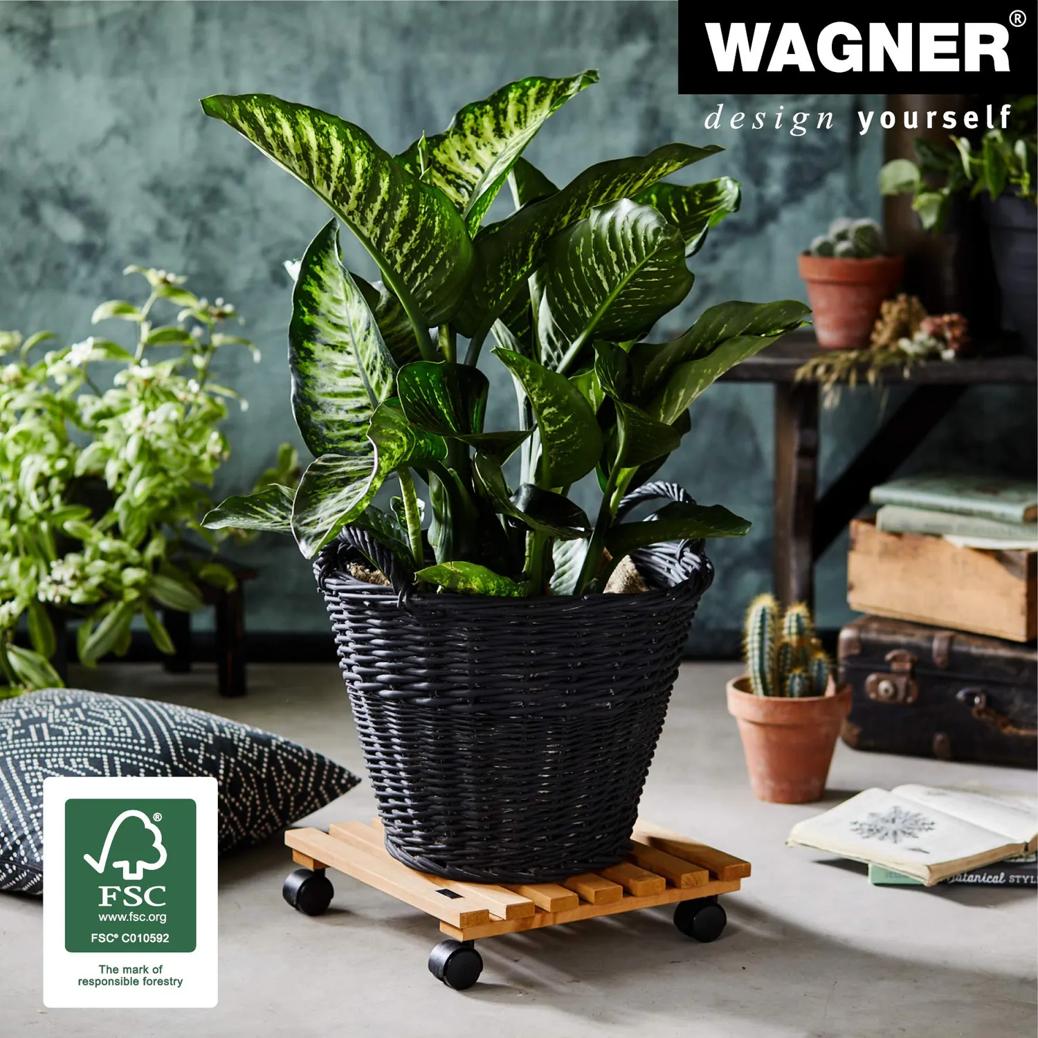 Wagner carrello piante 35x35 terracotta con ruote legno