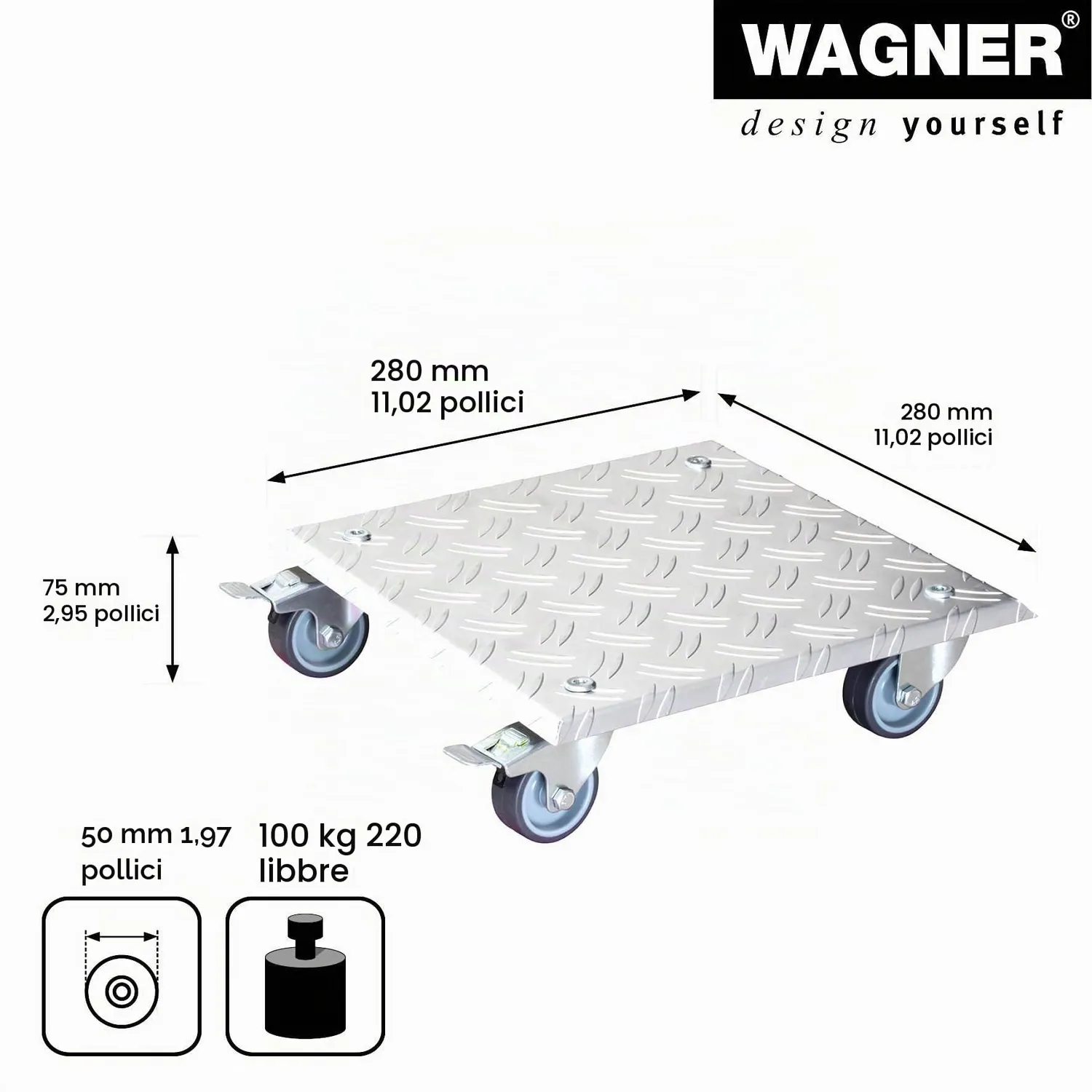 Wagner Alaska carrello piante 28x28 cm portata 150 kg