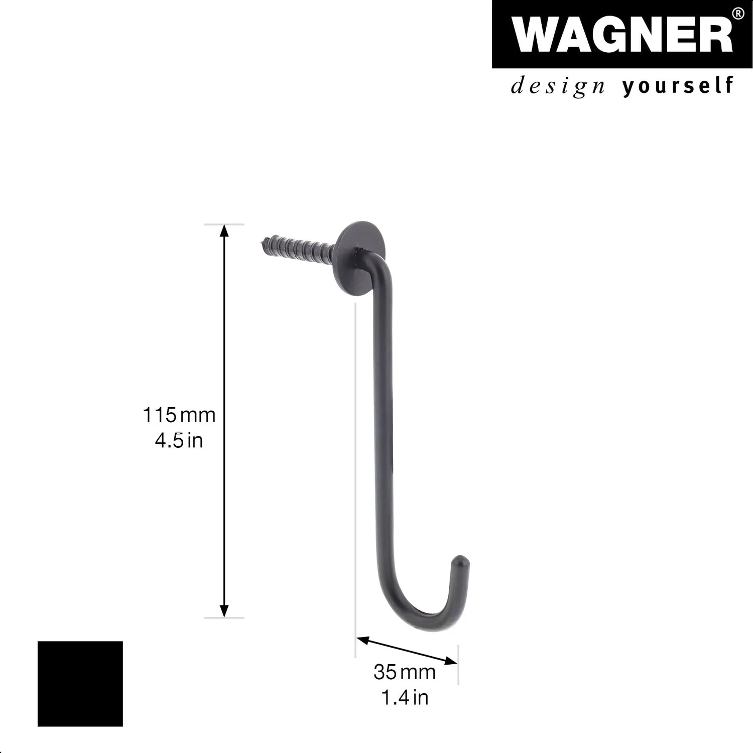 Wagner hooks4home Retrò gancio a muro 115x35 mm nero opaco