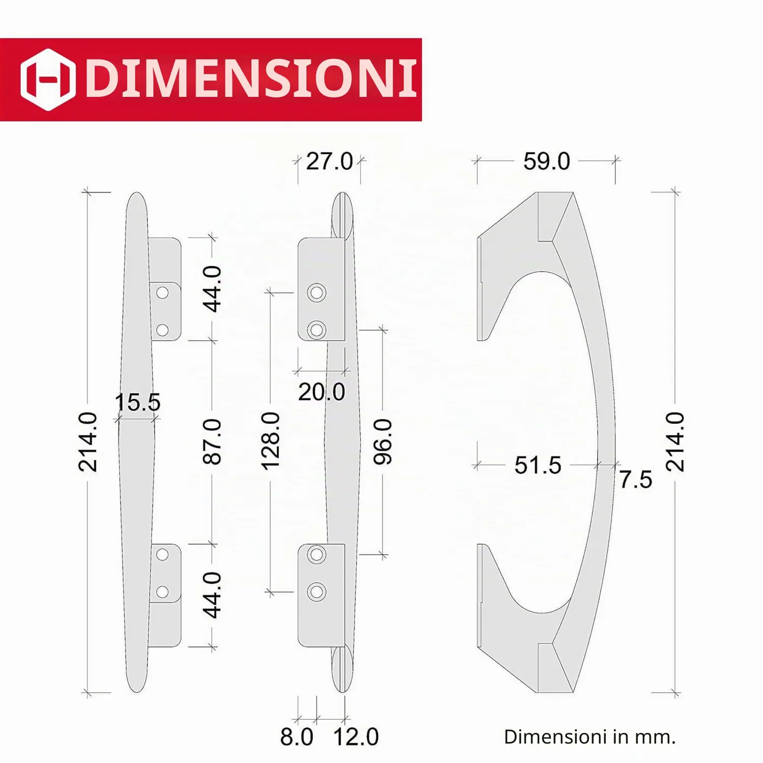 Gedotec Somana maniglia mobili argento 60x213 mm 1 pezzo