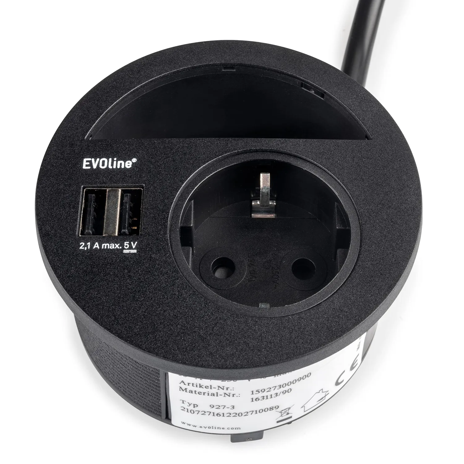 Emuca Vertikal Multiconnettore da Incasso Nero 1 Schuko 2 USB