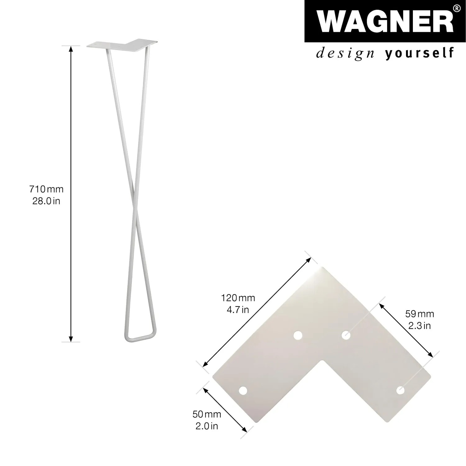 Wagner Hairpin ST 8376 gamba tavolo grigio chiaro 71 cm 1 pz