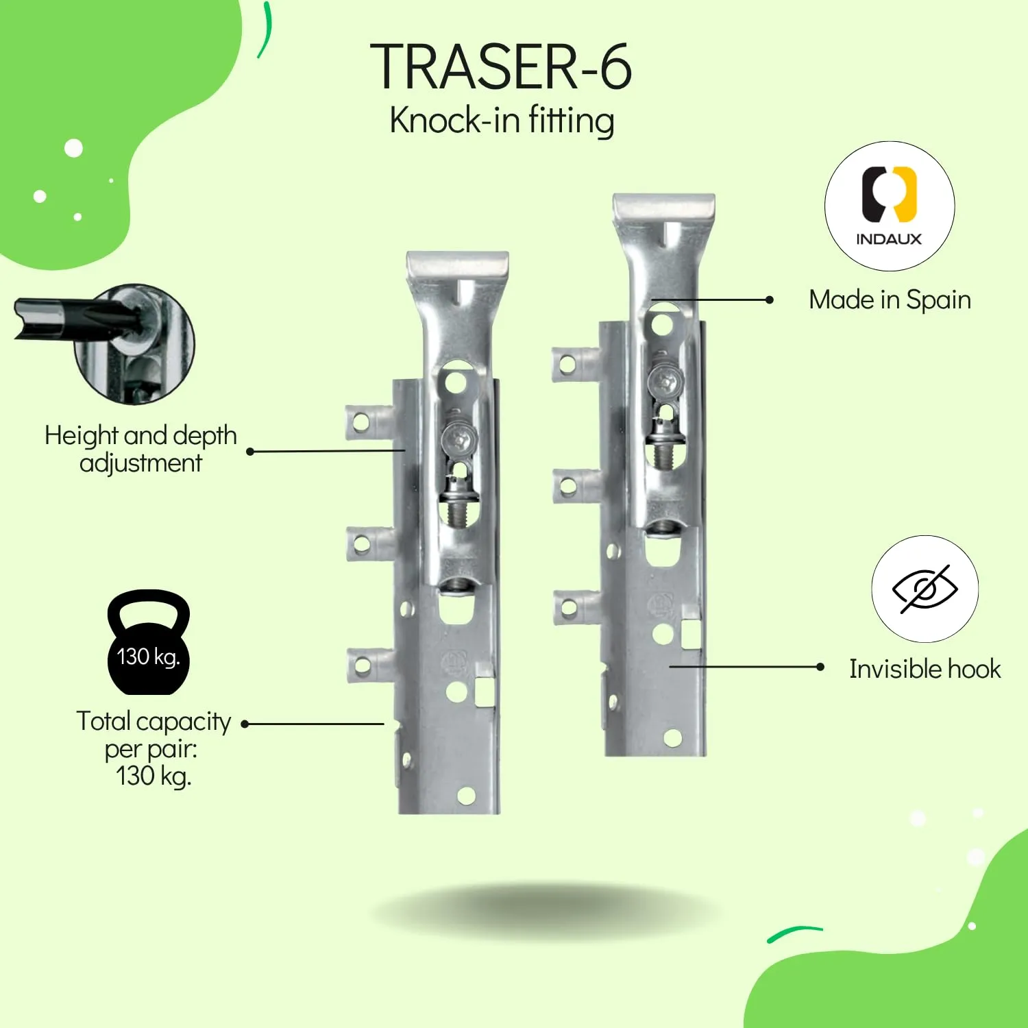 Indaux Traser 6 ganci mobili sospesi coppia invisibili