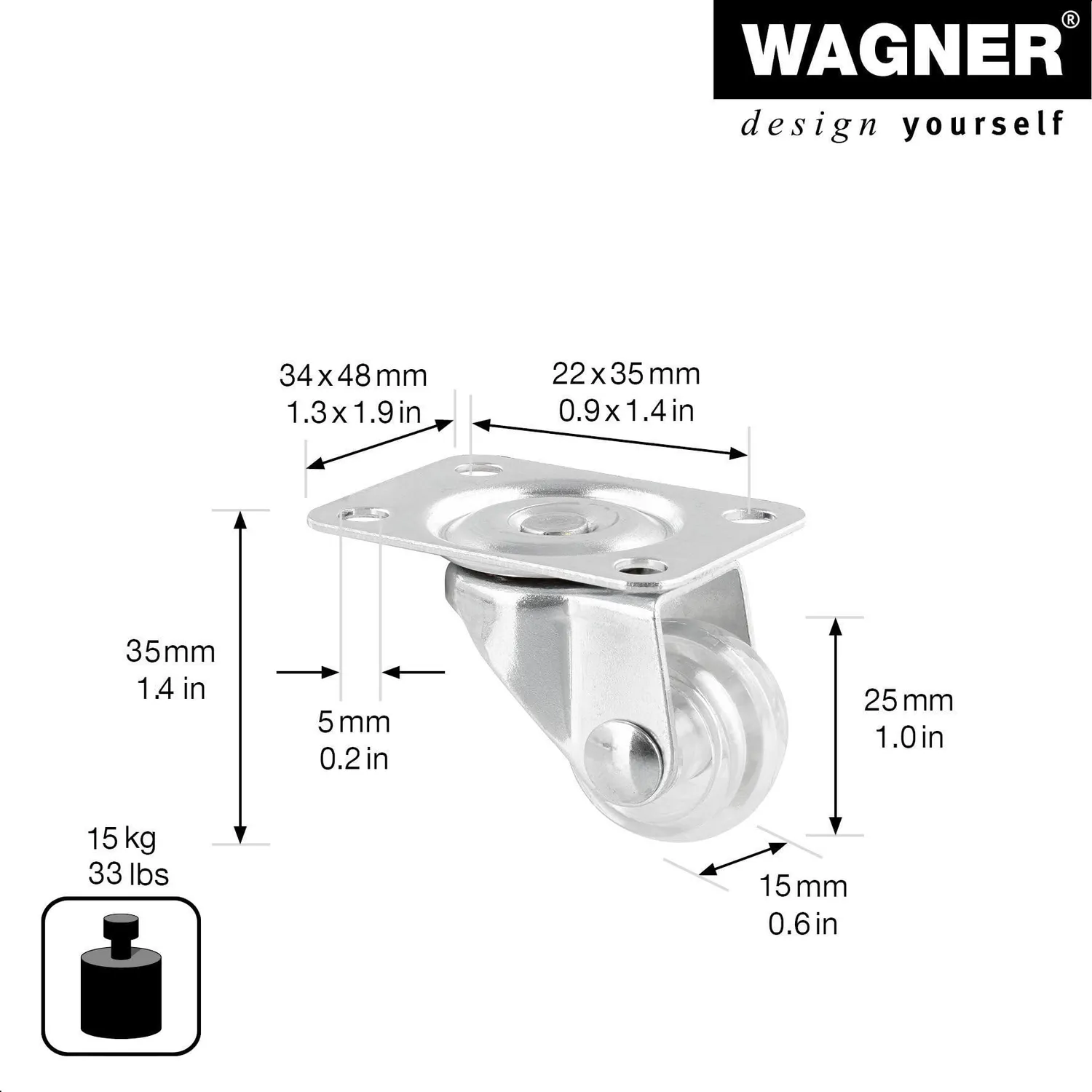 Wagner RO 2155 01215501 rotella girevole Ø 25 mm trasparente 15 kg