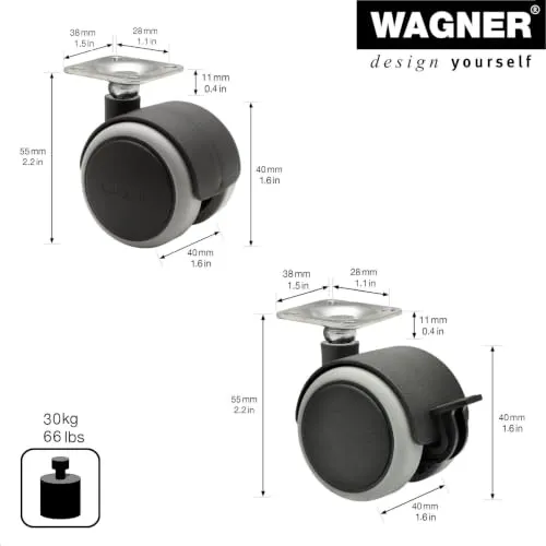 Wagner RO 0724 set 8 doppie rotelle mobili Ø40 mm 4 con freno