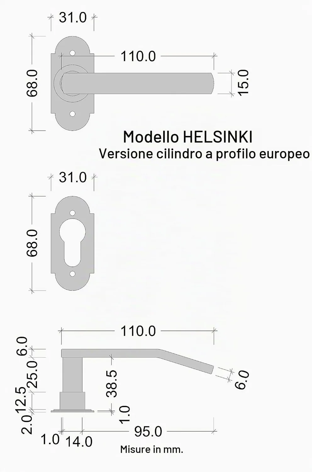 Gedotec Helsinki maniglia porta ferro nero antico rosetta PZ set