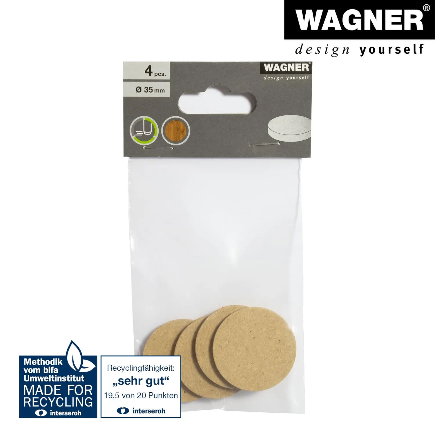 Wagner SYNO 16103599 pattini autoadesivi 35 mm marrone 4 pezzi