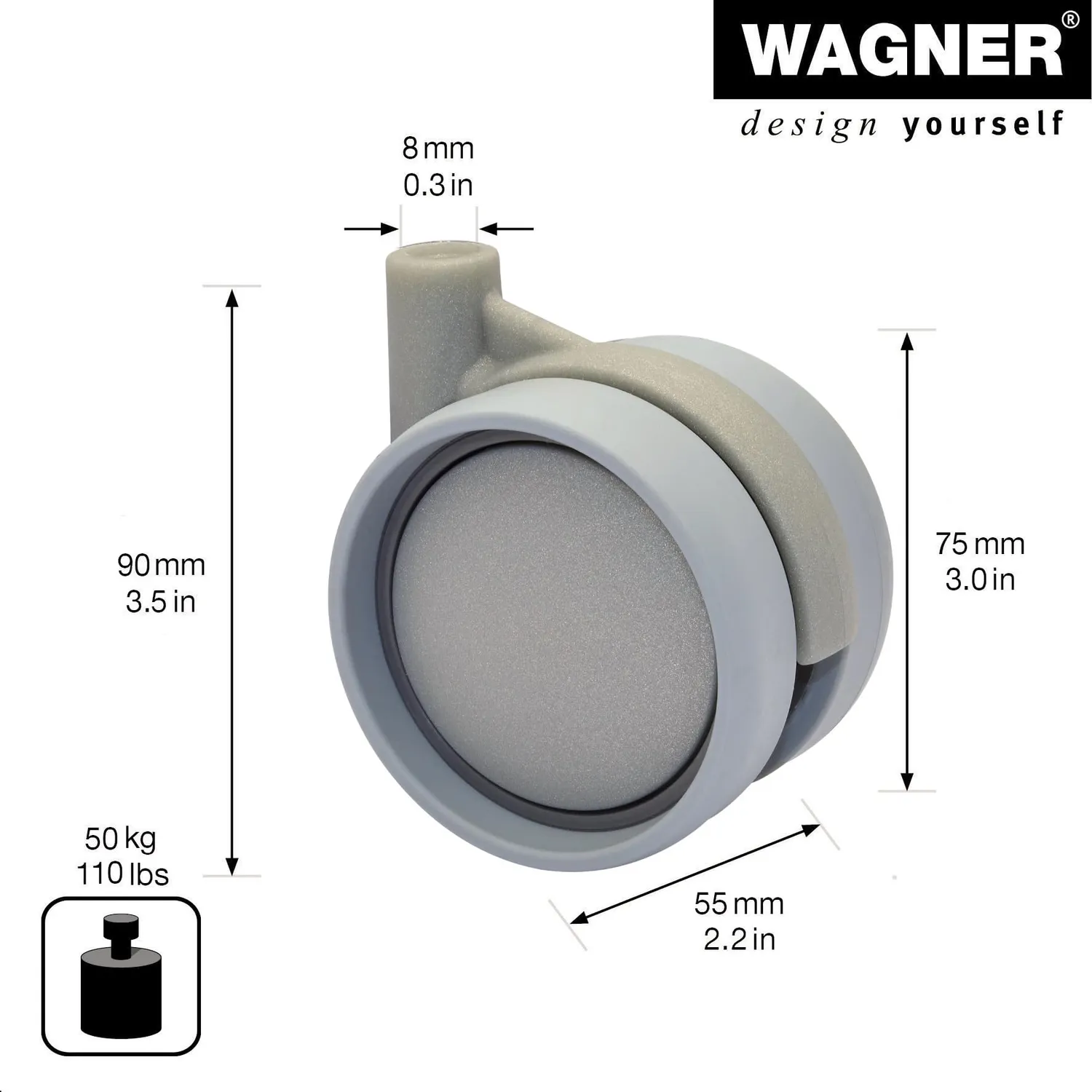 Wagner Design RO 0066 doppia rotella mobili Ø75 mm perno 8 mm