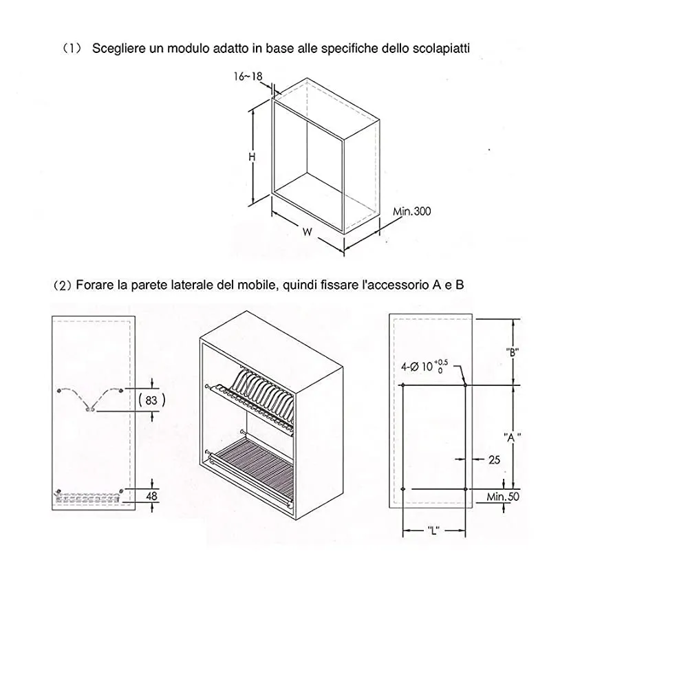 Indaux scolapiatti incasso inox 90 cm kit vaschetta molle