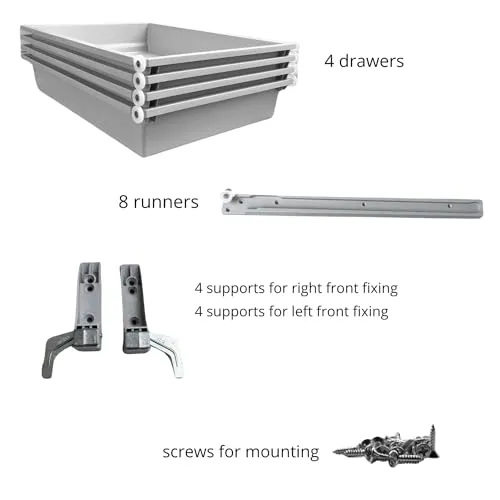 Indaux kit 4 cassetti ABS lavabili 250x480 mm guide rullo