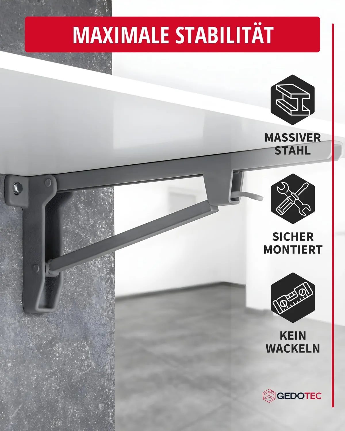 Gedotec Odin supporto pieghevole 330 mm grigio 150 kg