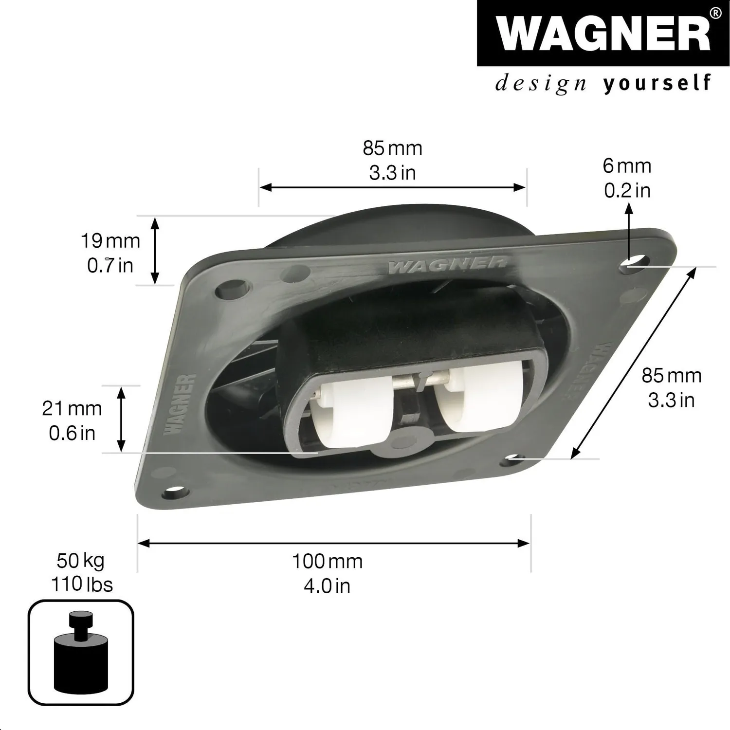 Wagner Mini Max RO7088 rotella incasso scomparsa nera 50 kg