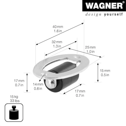 Wagner RO 7220 01722001 rullo cassetti Ø 15 mm argento/nero 15 kg