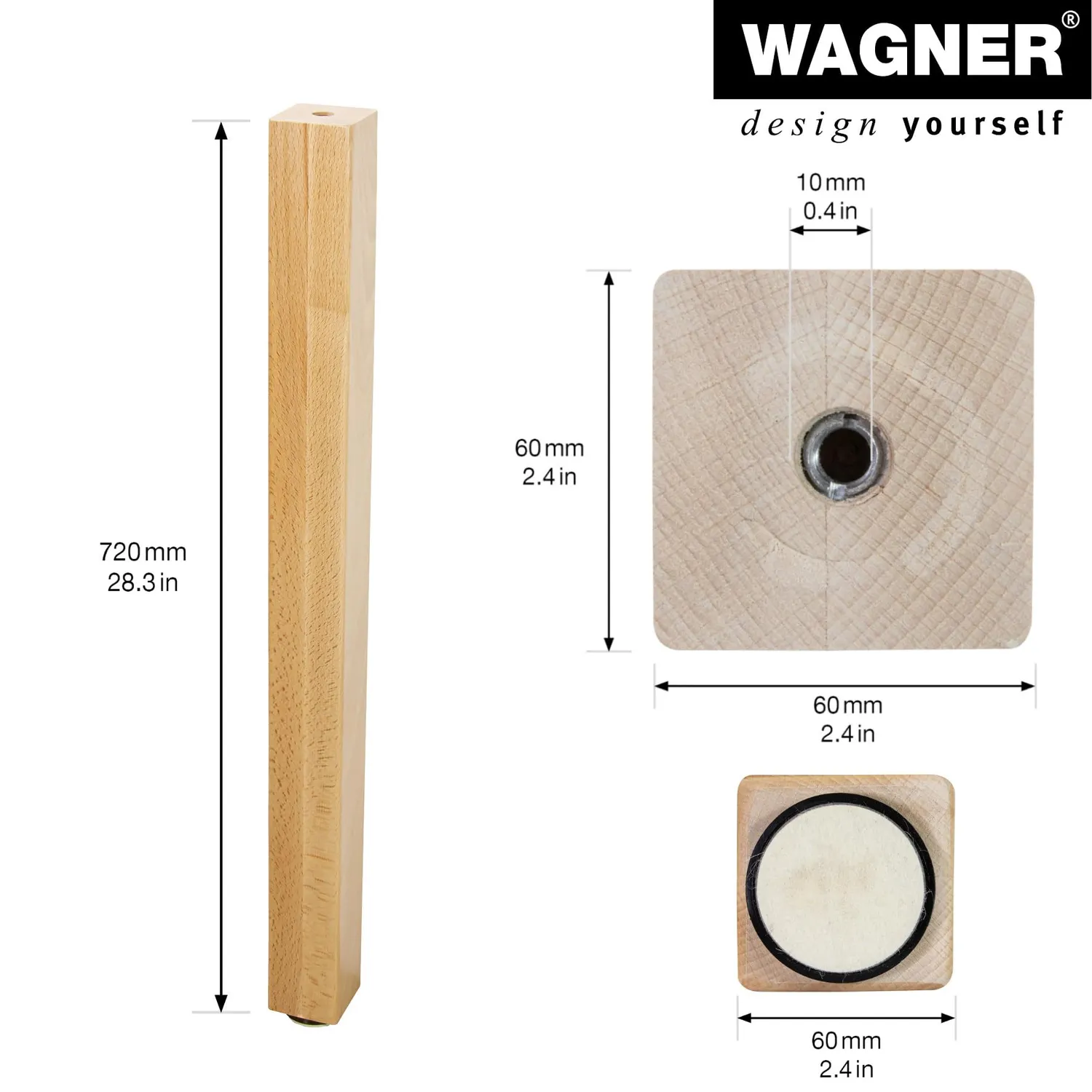 Wagner 60x60 piede tavolo faggio naturale 710 mm