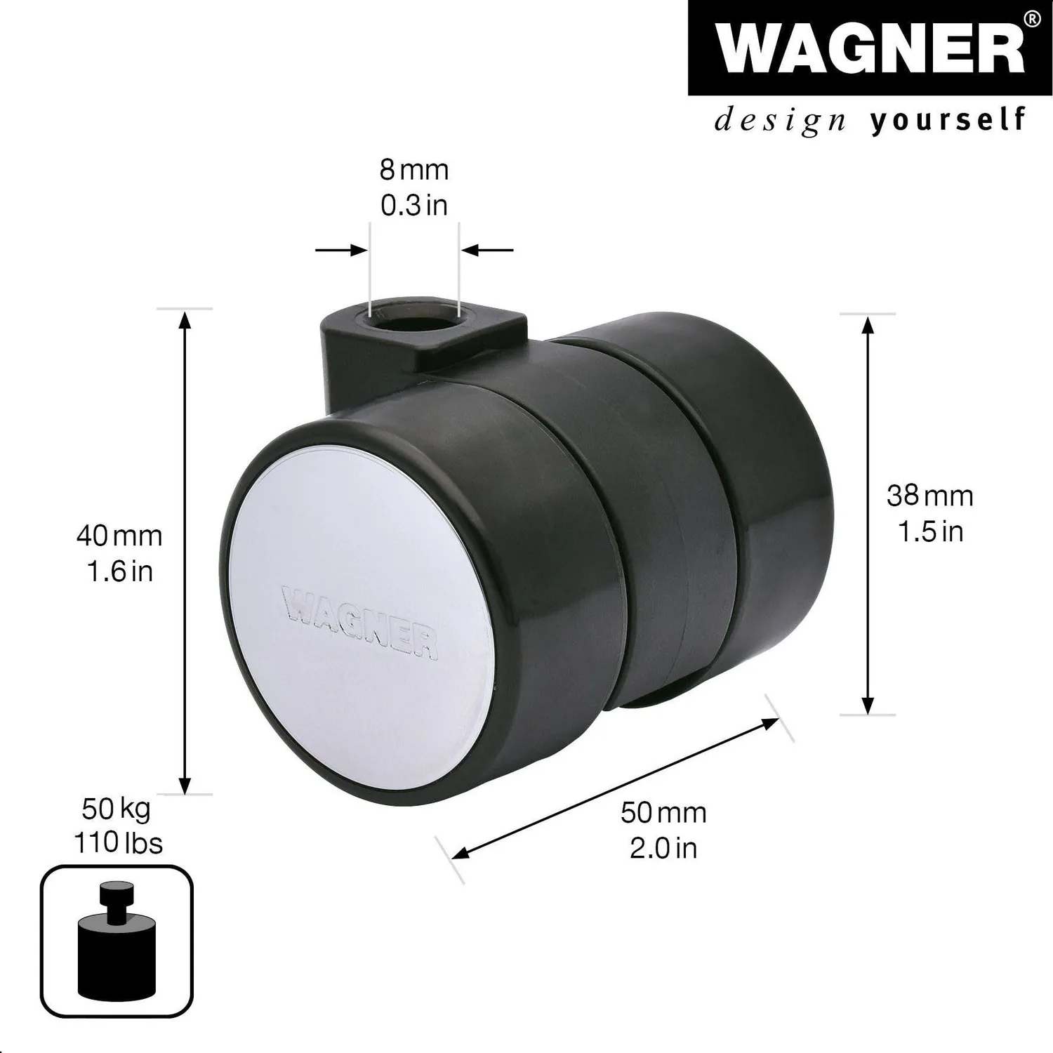 Wagner Design 01010001 rotella mobili 38 mm dura cromata 1 pz