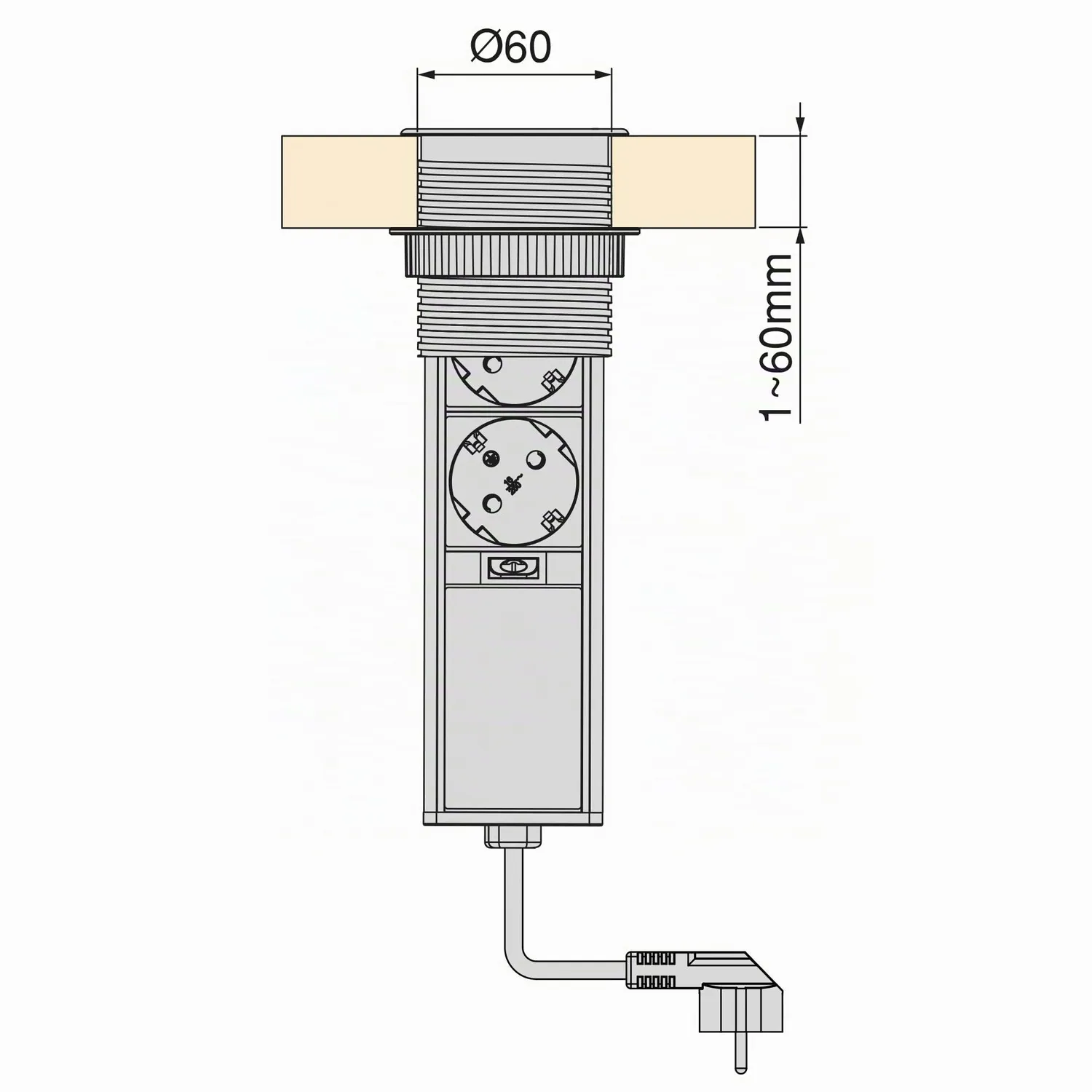 Emuca Torretta Multipresa Scomparsa 2 Schuko+2 USB Push
