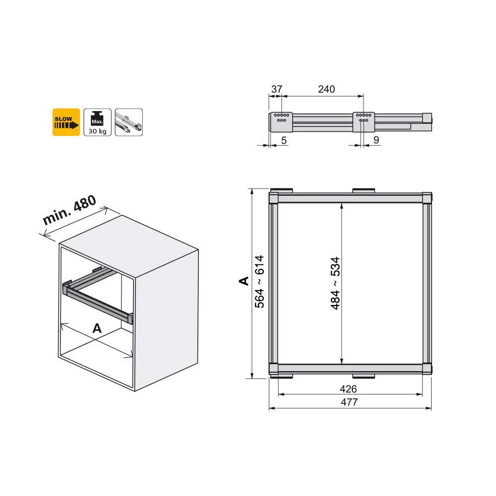 Emuca organizer cassetto cucina M60 moka 564-614 mm