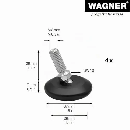 Wagner QuickClick piedini regolabili M8x25 feltro 4 pz