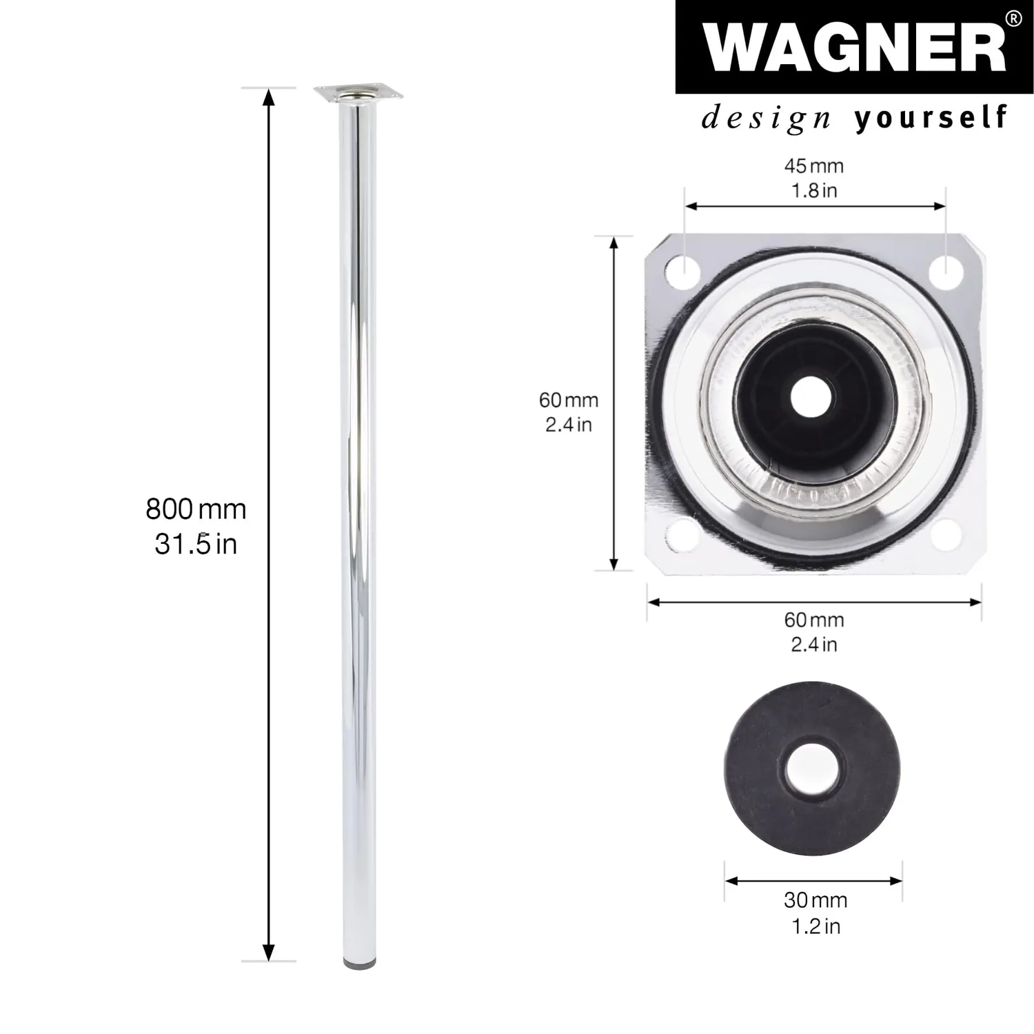 Wagner Classic Retro gamba tavolo Ø30x800 mm cromata
