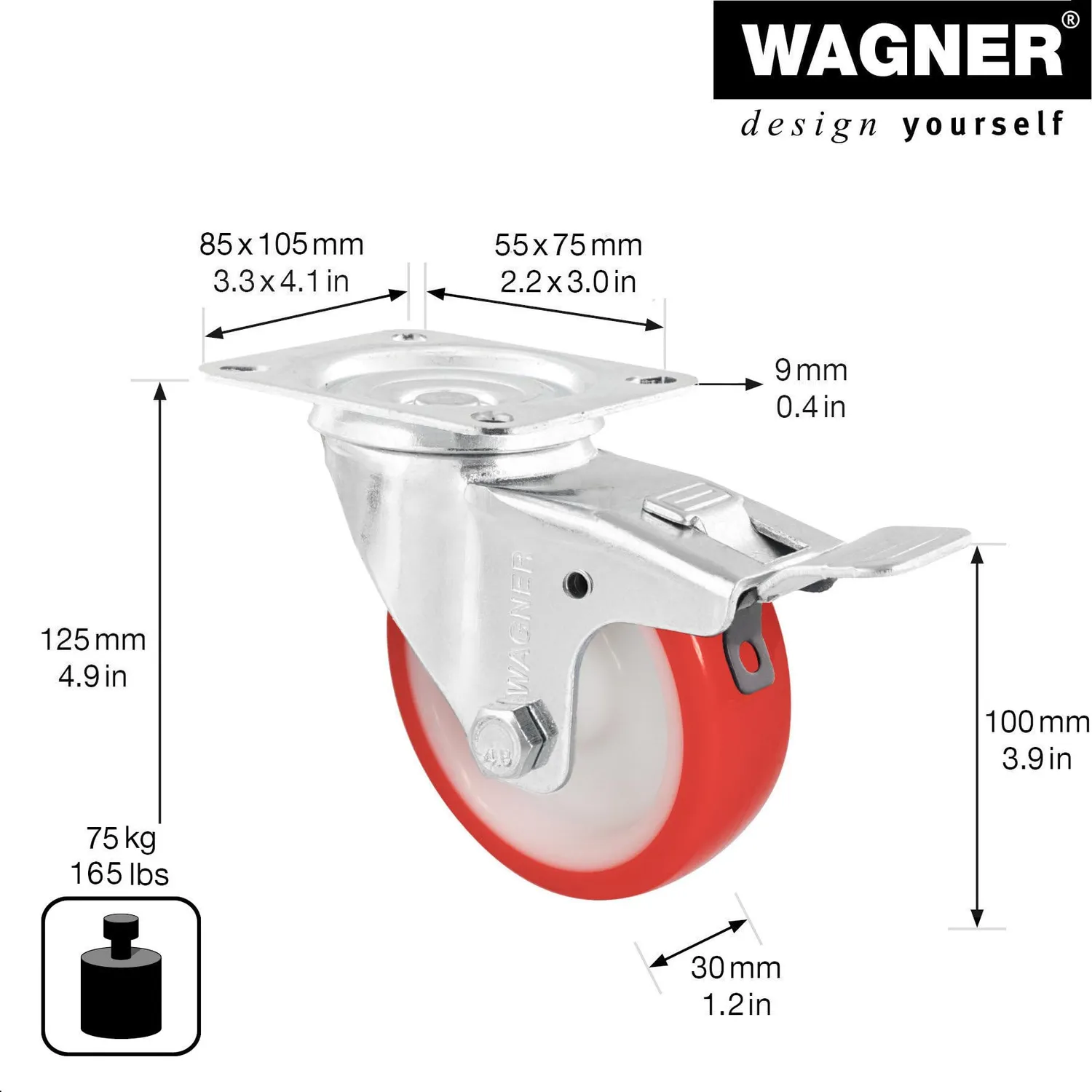 Wagner 04780001 RO 7800 rotella freno 100 mm portata 75 kg